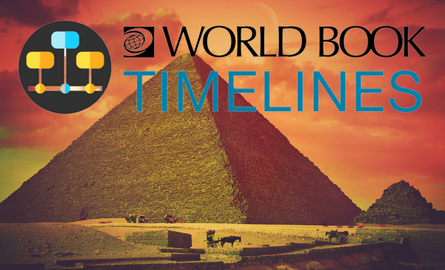 World Book Timelines logo with pyramids in the background